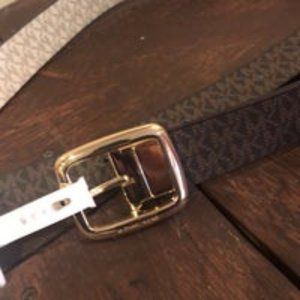 Michael Kors Brown Gold Vanilla Reversible Belt original $48 NWT size L